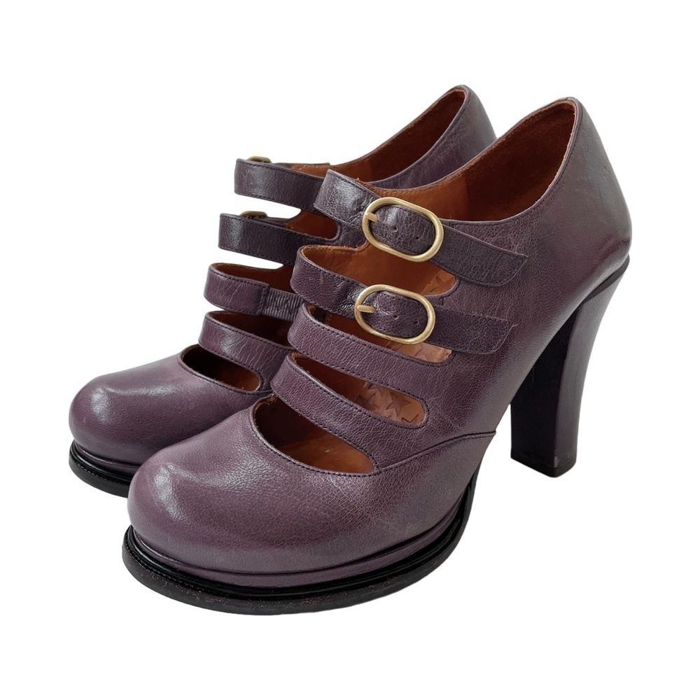 Chie Mihara Purple Leather Strappy Mary Jane Platform Heels, Size 38 EU (7.5 US)
